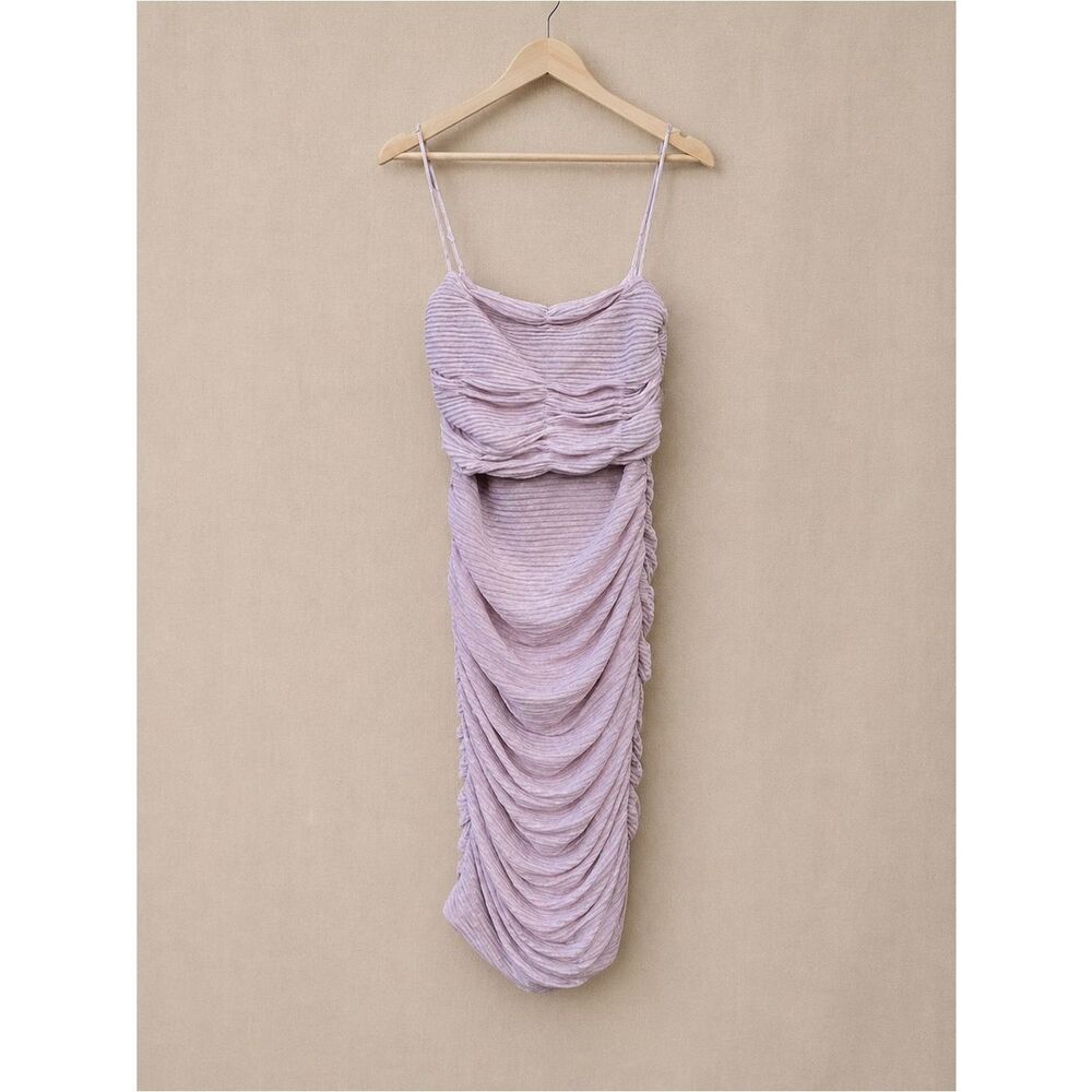 Miss Circle NY Women's XL Ruched Bodycon Midi Dress Light Pink Party Shimmer